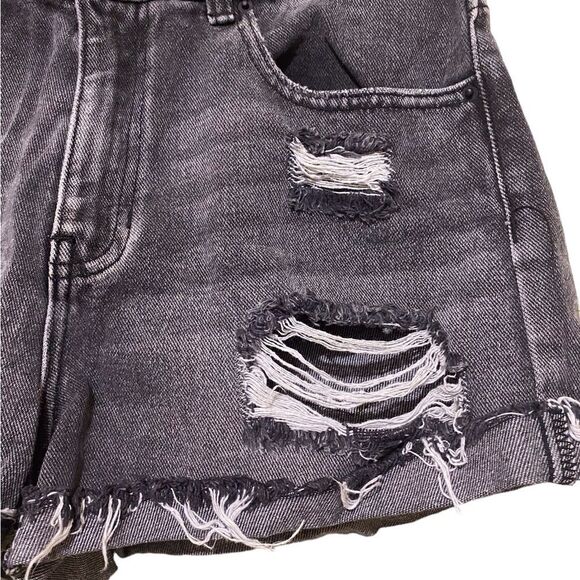 PacSun Mom Short Distressed High Waisted Gray Black Wash All Cotton Y2K Festival - Picture 6 of 14